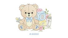 Load image into Gallery viewer, Boy Bear with baby bottle embroidery designs - Male Bear with pacifier embroidery design machine embroidery pattern - instant download pes
