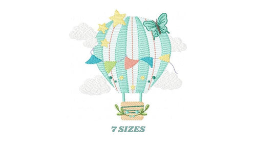 Hot air Balloon embroidery designs - Balloon with flags and butterfly embroidery design machine embroidery pattern - instant download pes