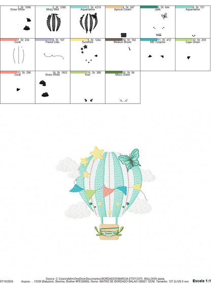 Hot air Balloon embroidery designs - Balloon with flags and butterfly embroidery design machine embroidery pattern - instant download pes