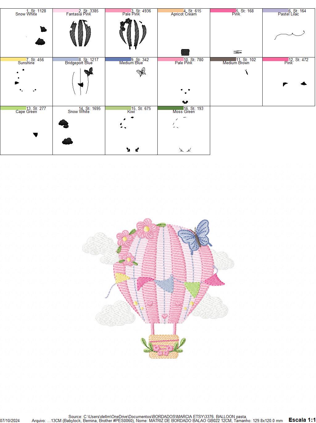 Hot air Balloon embroidery designs - Pink Balloon with flags and butterflies embroidery design machine embroidery pattern - instant download