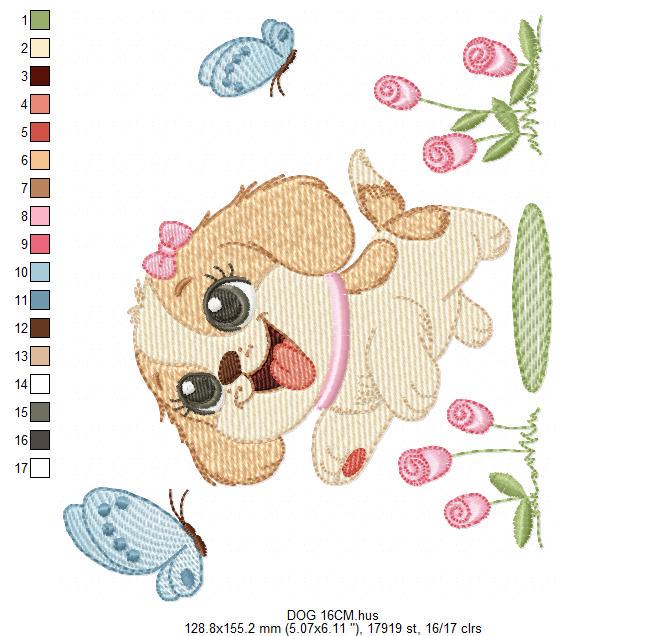 Female Dog embroidery designs - Running Happy Dog embroidery design machine embroidery pattern - Puppy embroidery file - instant download