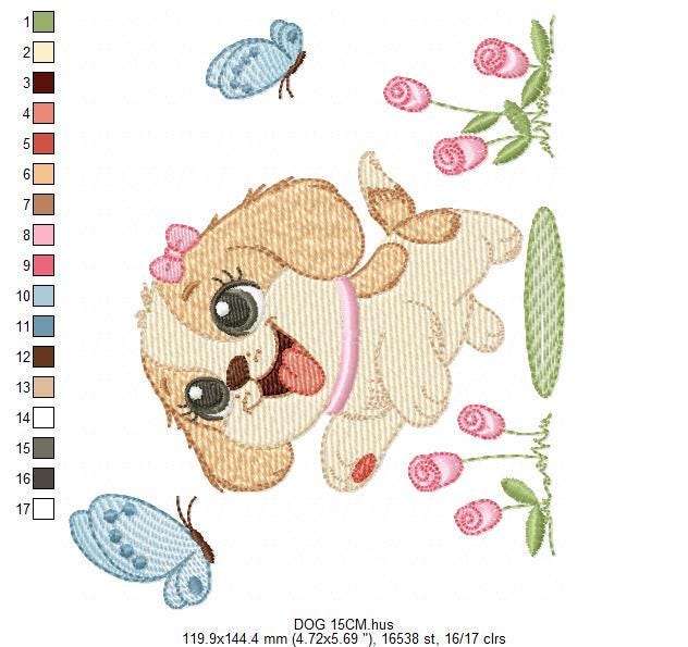 Female Dog embroidery designs - Running Happy Dog embroidery design machine embroidery pattern - Puppy embroidery file - instant download