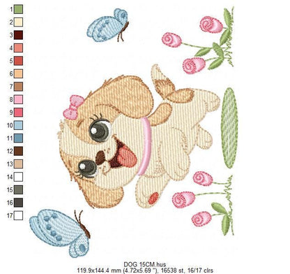 Female Dog embroidery designs - Running Happy Dog embroidery design machine embroidery pattern - Puppy embroidery file - instant download