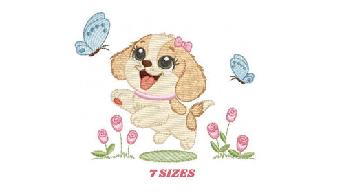 Female Dog embroidery designs - Running Happy Dog embroidery design machine embroidery pattern - Puppy embroidery file - instant download