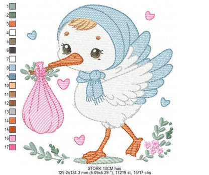 Stork embroidery design - Stork with newborn embroidery design machine embroidery pattern - Baby shower embroidery file - instant download