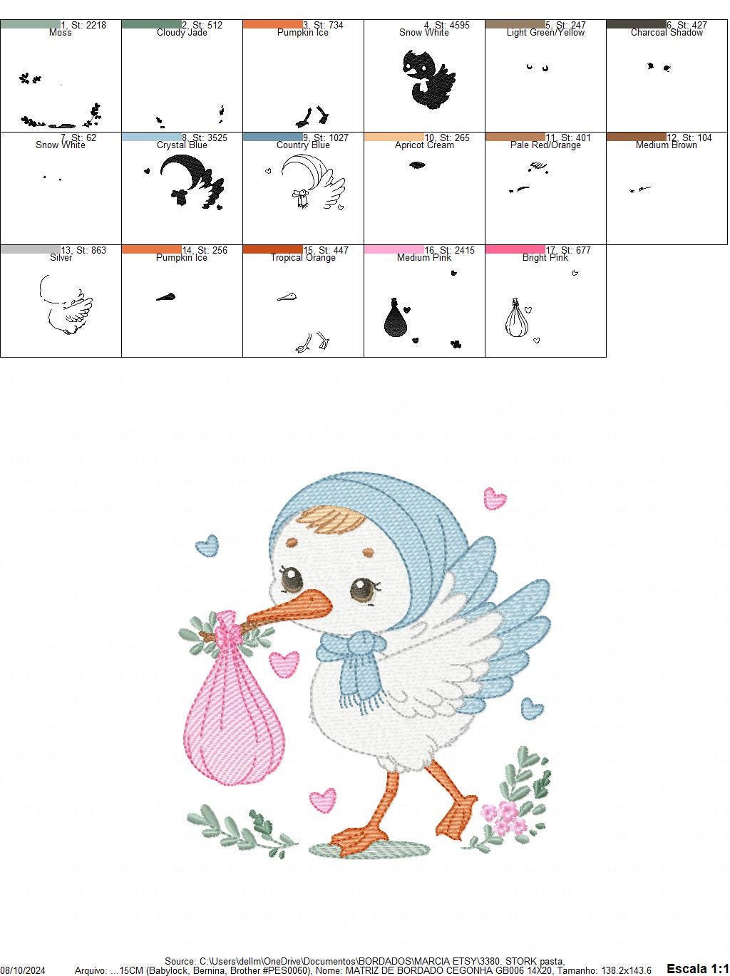 Stork embroidery design - Stork with newborn embroidery design machine embroidery pattern - Baby shower embroidery file - instant download