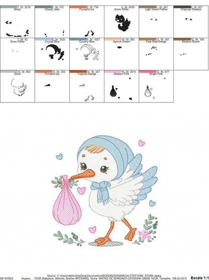 Stork embroidery design - Stork with newborn embroidery design machine embroidery pattern - Baby shower embroidery file - instant download
