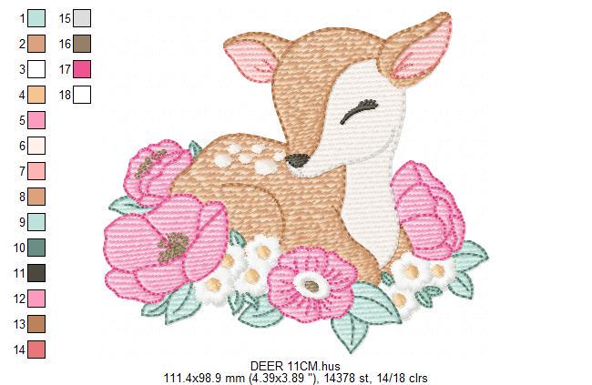 Deer with flowers embroidery design - Sleeping Florest Animal embroidery designs machine embroidery pattern - Instant download pes jef dst