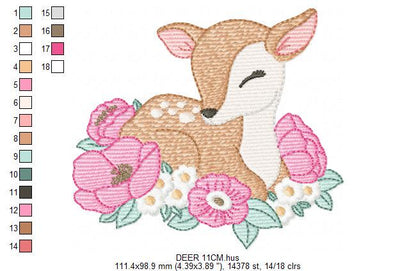 Deer with flowers embroidery design - Sleeping Florest Animal embroidery designs machine embroidery pattern - Instant download pes jef dst