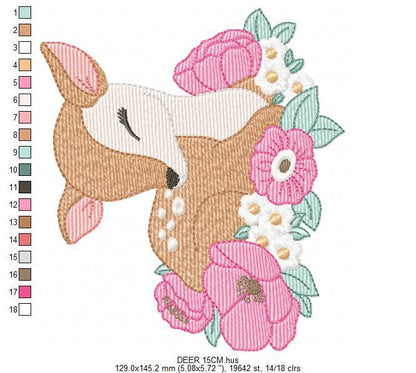 Deer with flowers embroidery design - Sleeping Florest Animal embroidery designs machine embroidery pattern - Instant download pes jef dst