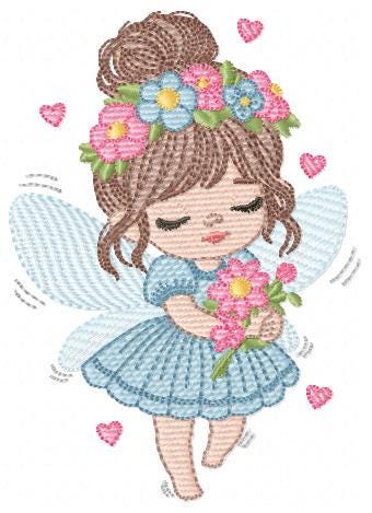 Fairy with flowers embroidery designs - Baby girl embroidery design machine embroidery pattern - Pixie embroidery file - Instant Download