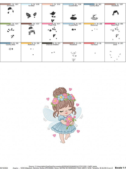 Fairy with flowers embroidery designs - Baby girl embroidery design machine embroidery pattern - Pixie embroidery file - Instant Download