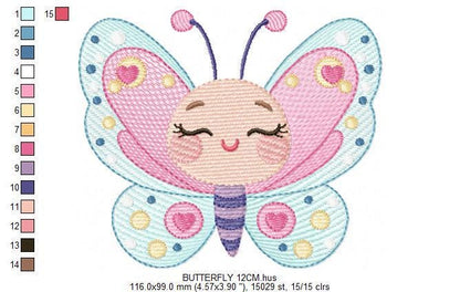 Butterfly with face embroidery design - Baby girl embroidery designs machine embroidery pattern - Colorful Butterfly - instant download pes