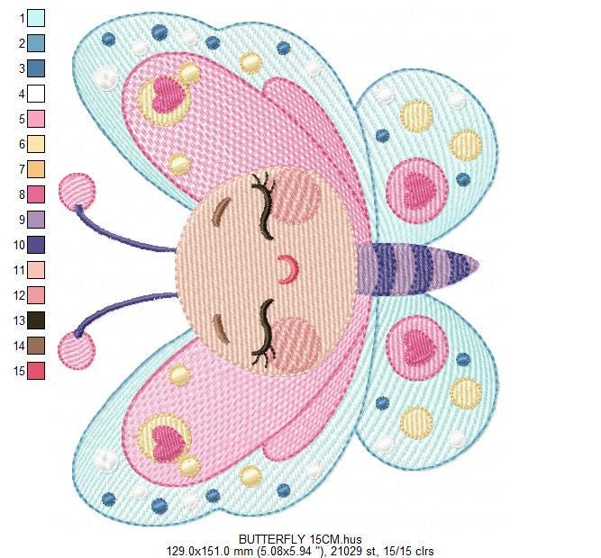 Butterfly with face embroidery design - Baby girl embroidery designs machine embroidery pattern - Colorful Butterfly - instant download pes