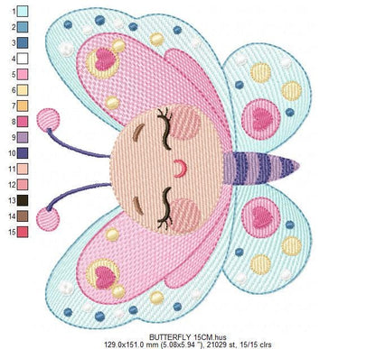 Butterfly with face embroidery design - Baby girl embroidery designs machine embroidery pattern - Colorful Butterfly - instant download pes