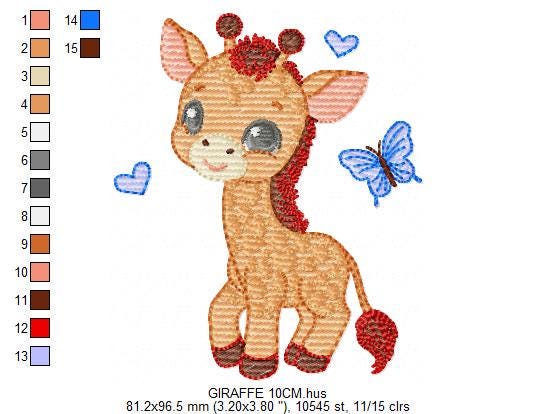 Giraffe embroidery design - Wild Safari Animal embroidery designs machine embroidery pattern - Giraffe with butterflies - instant download