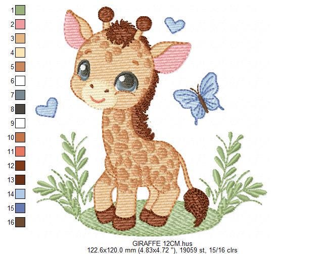 Giraffe embroidery design - Wild Safari Animal embroidery designs machine embroidery pattern - Giraffe with butterflies - instant download