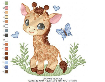 Giraffe embroidery design - Wild Safari Animal embroidery designs machine embroidery pattern - Giraffe with butterflies - instant download
