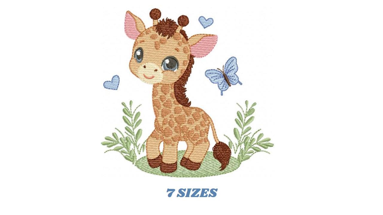 Giraffe embroidery design - Wild Safari Animal embroidery designs machine embroidery pattern - Giraffe with butterflies - instant download