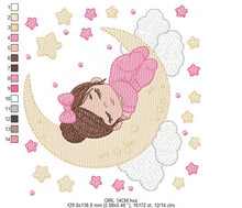 Load image into Gallery viewer, Baby girl embroidery design - Newborn sleeping in the moon embroidery designs machine embroidery pattern - Night Sky Star - instant download
