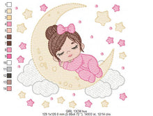 Load image into Gallery viewer, Baby girl embroidery design - Newborn sleeping in the moon embroidery designs machine embroidery pattern - Night Sky Star - instant download
