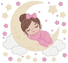 Load image into Gallery viewer, Baby girl embroidery design - Newborn sleeping in the moon embroidery designs machine embroidery pattern - Night Sky Star - instant download
