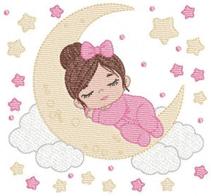 Baby girl embroidery design - Newborn sleeping in the moon embroidery designs machine embroidery pattern - Night Sky Star - instant download