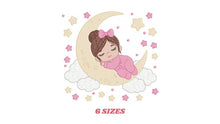 Load image into Gallery viewer, Baby girl embroidery design - Newborn sleeping in the moon embroidery designs machine embroidery pattern - Night Sky Star - instant download
