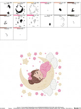 Load image into Gallery viewer, Baby girl embroidery design - Newborn sleeping in the moon embroidery designs machine embroidery pattern - Night Sky Star - instant download
