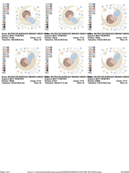 Boy sleeping in the moon embroidery design - Half moon with clouds and stars embroidery design machine embroidery pattern - instant download