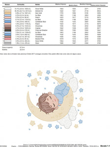 Boy sleeping in the moon embroidery design - Half moon with clouds and stars embroidery design machine embroidery pattern - instant download