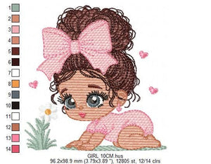 Baby Girl crawling embroidery designs - Toddler with lace and curly hair embroidery design machine embroidery pattern - instant download pes