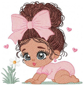 Baby Girl crawling embroidery designs - Toddler with lace and curly hair embroidery design machine embroidery pattern - instant download pes