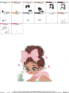 Baby Girl crawling embroidery designs - Toddler with lace and curly hair embroidery design machine embroidery pattern - instant download pes