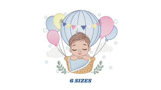 Newborn with Balloon embroidery designs - Sleeping Baby Boy with balloons embroidery design machine embroidery pattern -Instant download pes