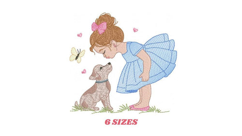 Girl with dog embroidery designs - Dog embroidery design machine embroidery pattern - Girl with puppy embroidery file - instant download jef