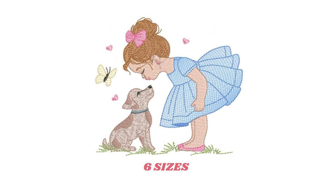 Girl with dog embroidery designs - Dog embroidery design machine embroidery pattern - Girl with puppy embroidery file - instant download jef