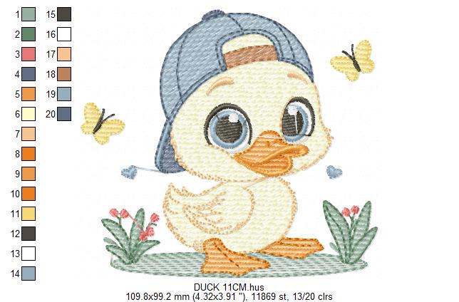 Duck with cap embroidery design - Lake water animal embroidery designs machine embroidery pattern - Baby boy Children - instant download pes