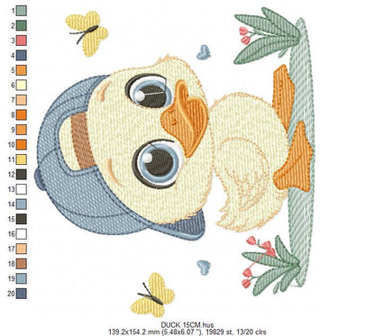 Duck with cap embroidery design - Lake water animal embroidery designs machine embroidery pattern - Baby boy Children - instant download pes