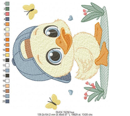 Duck with cap embroidery design - Lake water animal embroidery designs machine embroidery pattern - Baby boy Children - instant download pes