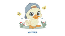 Load image into Gallery viewer, Duck with cap embroidery design - Lake water animal embroidery designs machine embroidery pattern - Baby boy Children - instant download pes
