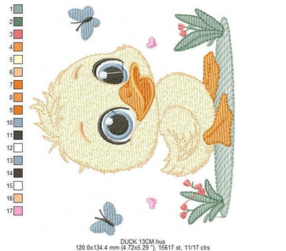 Female Duck with big lace embroidery design - Baby girl embroidery designs machine embroidery pattern - Animal embroidery - instant download