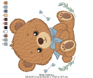 Teddy Bear embroidery designs - Male bear with lace embroidery design machine embroidery pattern - Baby boy children toy - instant download