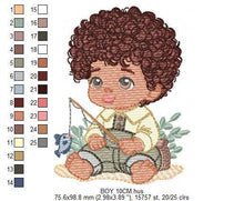 Charger l&#39;image dans la galerie, Baby boy embroidery design - Fishing boy embroidery designs machine embroidery pattern - Children toddler embroidery - instant download pes
