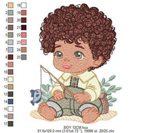 Charger l&#39;image dans la galerie, Baby boy embroidery design - Fishing boy embroidery designs machine embroidery pattern - Children toddler embroidery - instant download pes
