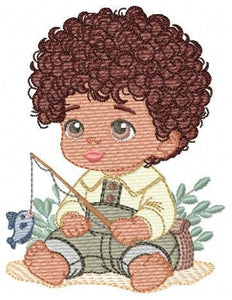 Baby boy embroidery design - Fishing boy embroidery designs machine embroidery pattern - Children toddler embroidery - instant download pes