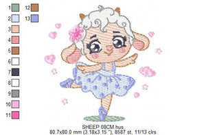 Ballerina Sheep embroidery design - Lamb Ballerina embroidery designs machine embroidery pattern - Animal Ballet dancer - instant download