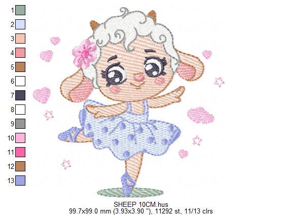 Ballerina Sheep embroidery design - Lamb Ballerina embroidery designs machine embroidery pattern - Animal Ballet dancer - instant download