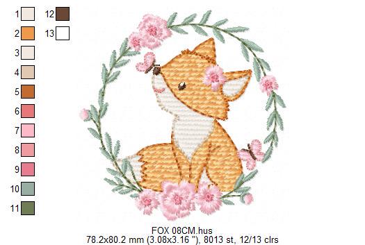 Fox with flower frame embroidery designs - Woodland Animal embroidery design machine embroidery pattern - Red fox Instant download pes jef