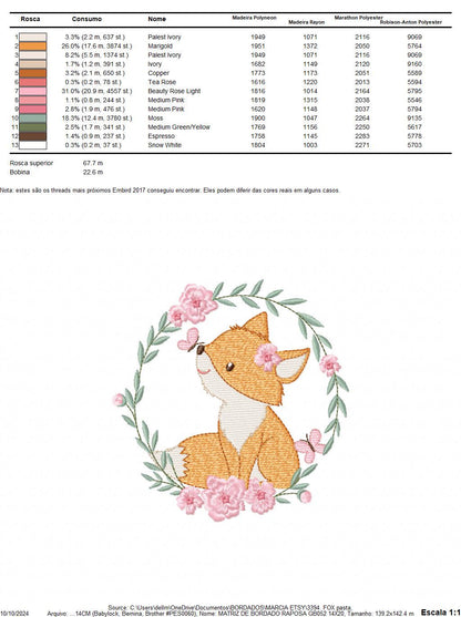 Fox with flower frame embroidery designs - Woodland Animal embroidery design machine embroidery pattern - Red fox Instant download pes jef